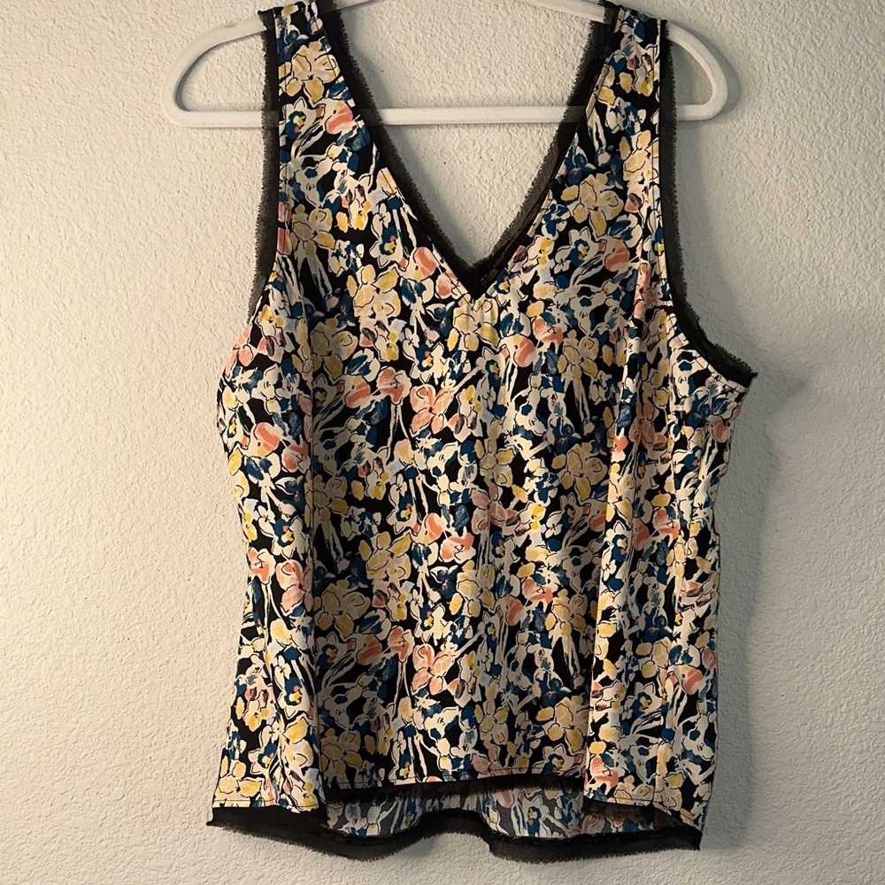 Halogen Floral V-Neck Tank Top in‎ Yellow and Pink